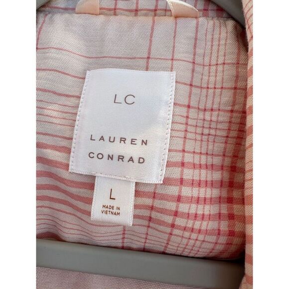 Lauren Conrad Pink Plaid Trench coat Very Berry Large Cotton Rayon SPRINGY - Picture 10 of 10
